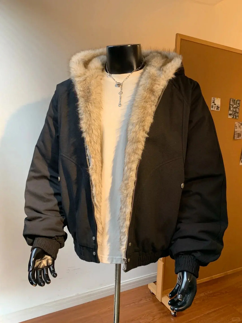 Men's Fur Collar Hooded Jacket Cotton Coat Winter Thick Warm Outerwear for Cold Weather Comfortable & Breathable