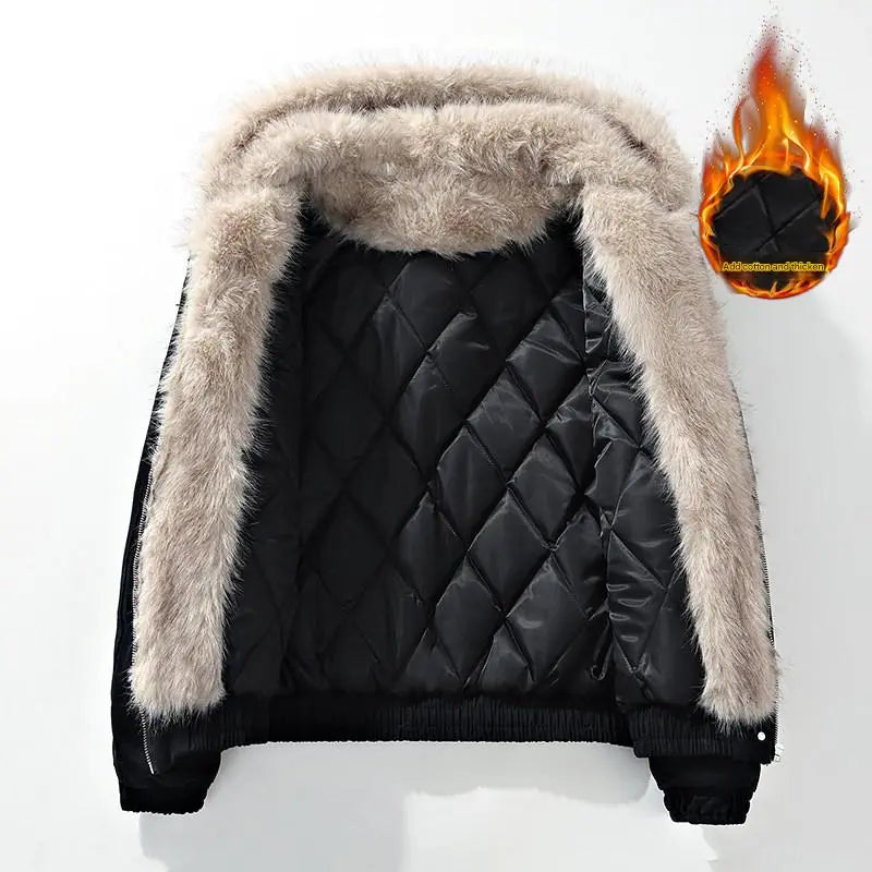 Men's Fur Collar Hooded Jacket Cotton Coat Winter Thick Warm Outerwear for Cold Weather Comfortable & Breathable