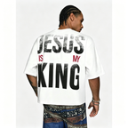 Jesus Is My King Patchwork Cropped V-Neck Short Sleeve Tee