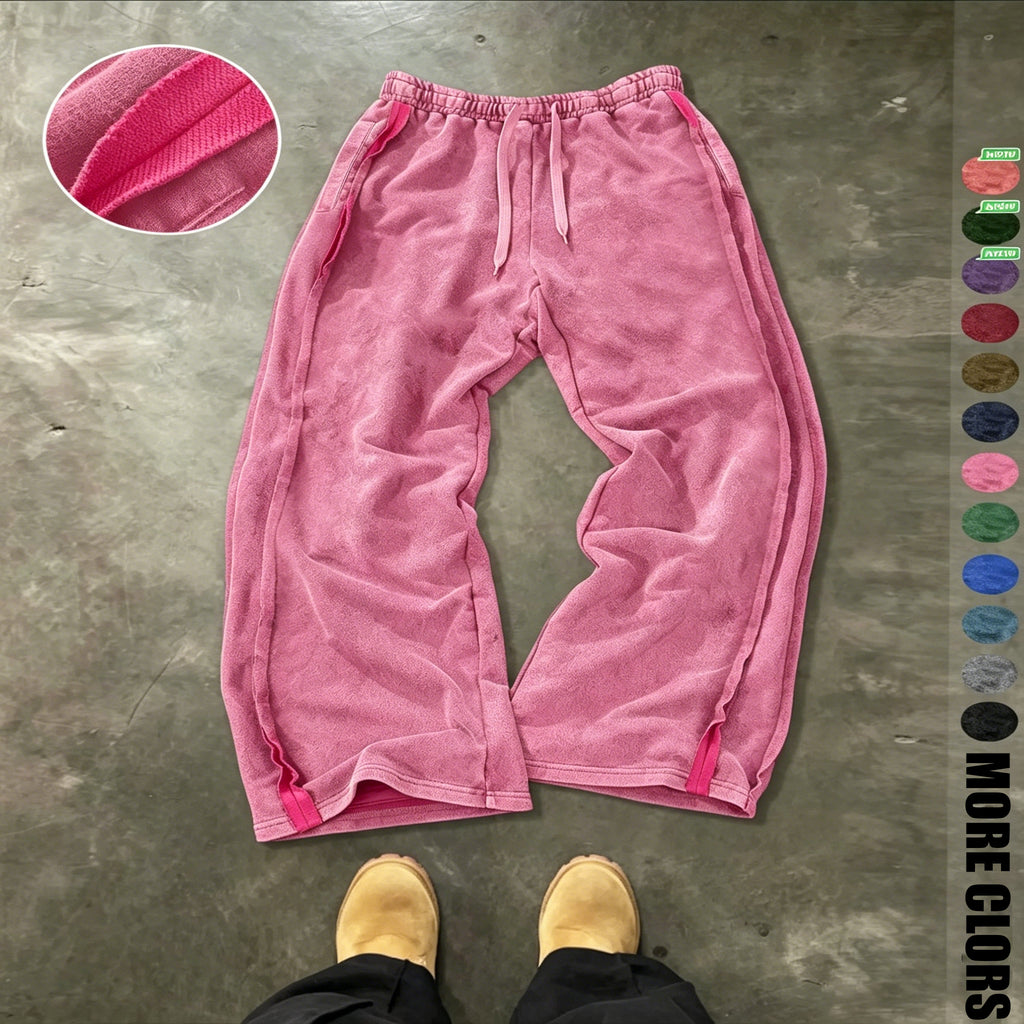 Men's Streetwear Simple Cotton Sport Pants, Wide Leg Knit Sweatpants, Washed Cotton Fabric, Casual Loose Fit, All Seasons, Comfy Sweatpants