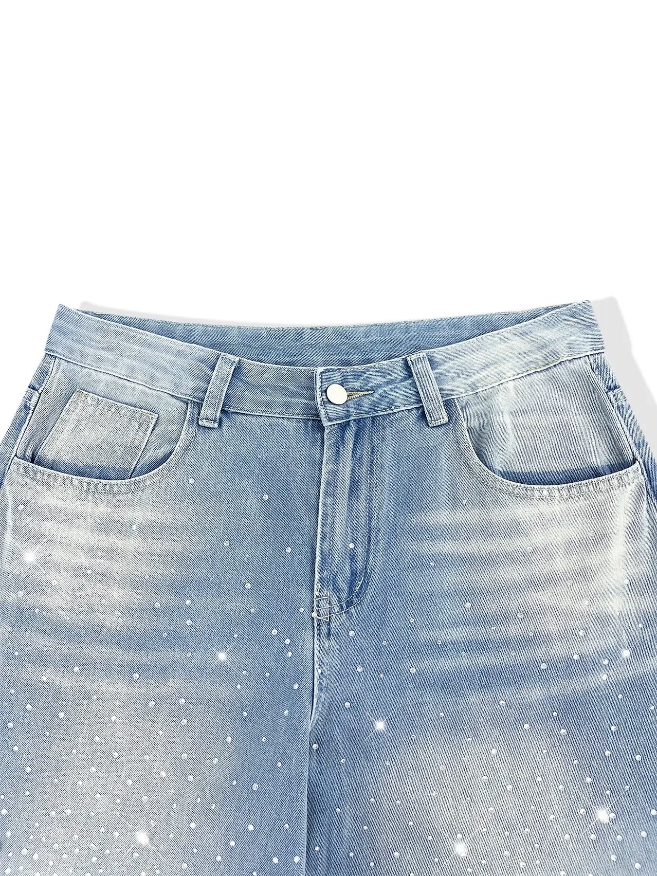Men's Casual Streetwear Denim Jeans, Heavy Craft Jeans, Letter Embroidery Rhinestone Galaxy Design, High Waist Fitted Fashion Comfortable Men's Jeans Pants