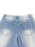 Letter Embroidery Rhinestone Galaxy High Waist Denim Jeans