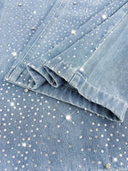 Letter Embroidery Rhinestone Galaxy High Waist Denim Jeans
