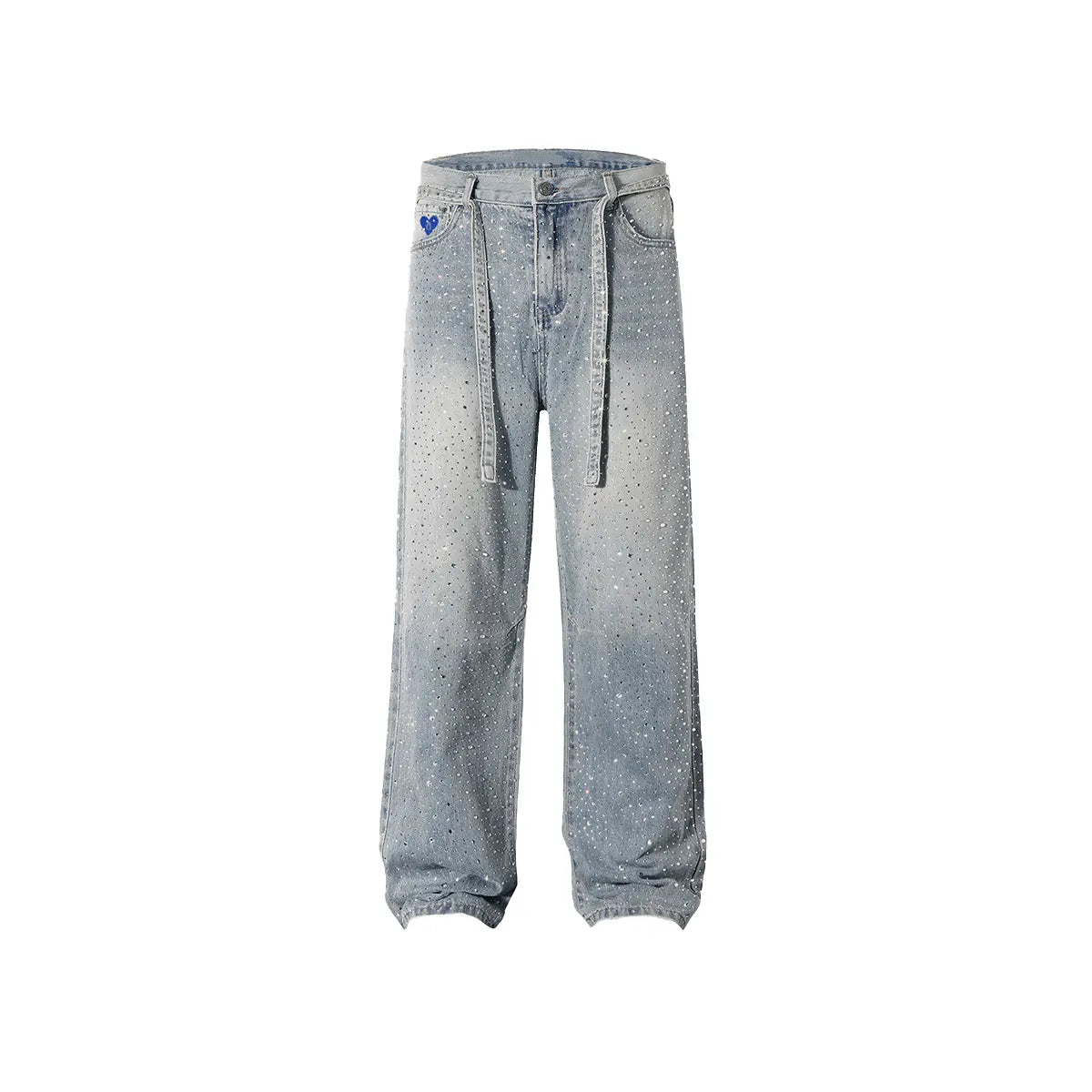 Rhinestone Jeans Y2K Wide Leg Pants Unisex Loose Oversized Trousers Casual Baggy Streetwear Denim Pants Pocket Clothes