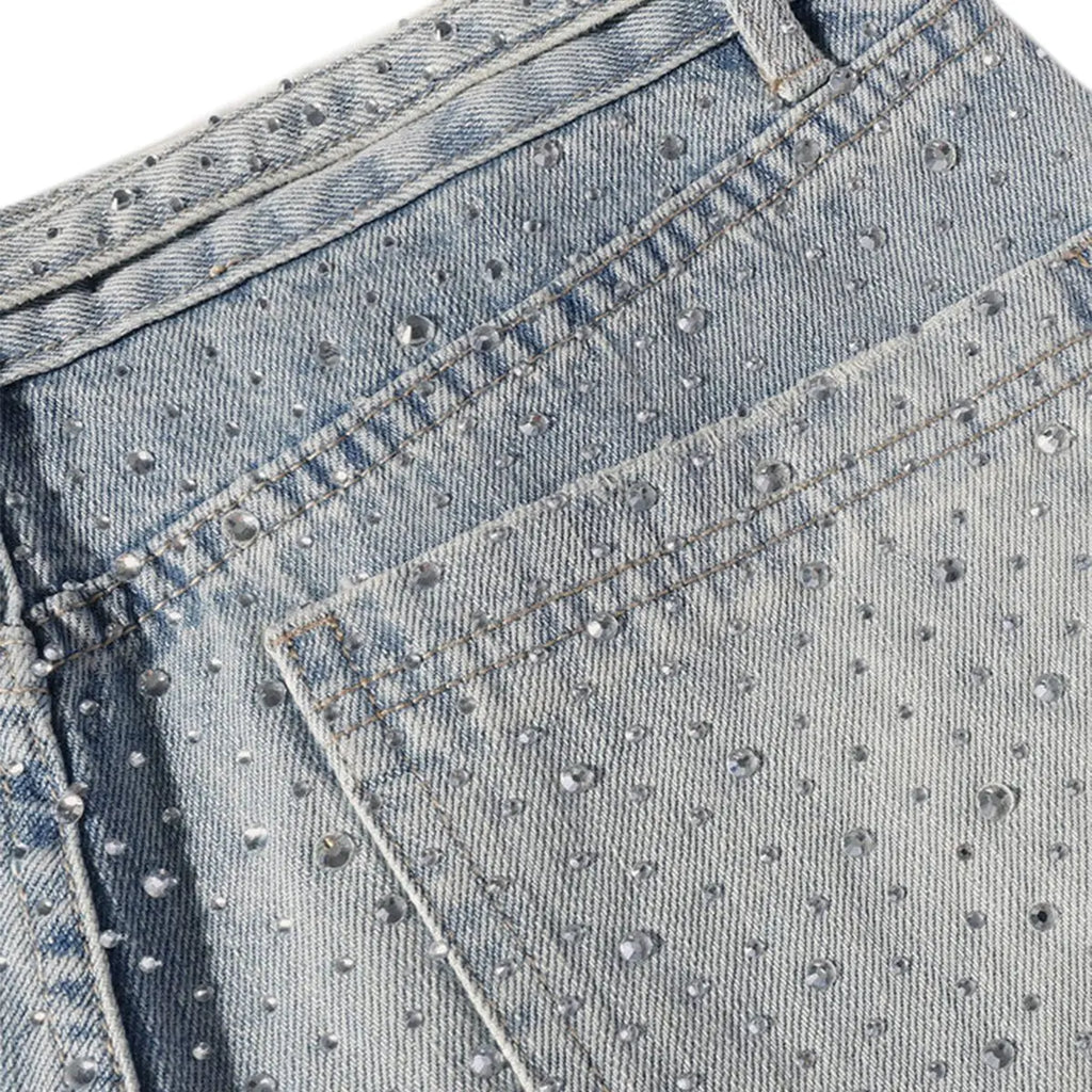 Rhinestone Jeans Y2K Wide Leg Pants Unisex Loose Oversized Trousers Casual Baggy Streetwear Denim Pants Pocket Clothes