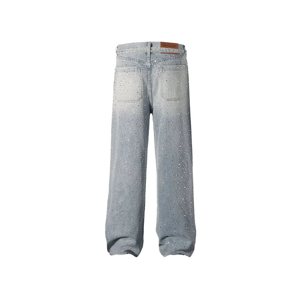 Rhinestone Jeans Y2K Wide Leg Pants Unisex Loose Oversized Trousers Casual Baggy Streetwear Denim Pants Pocket Clothes
