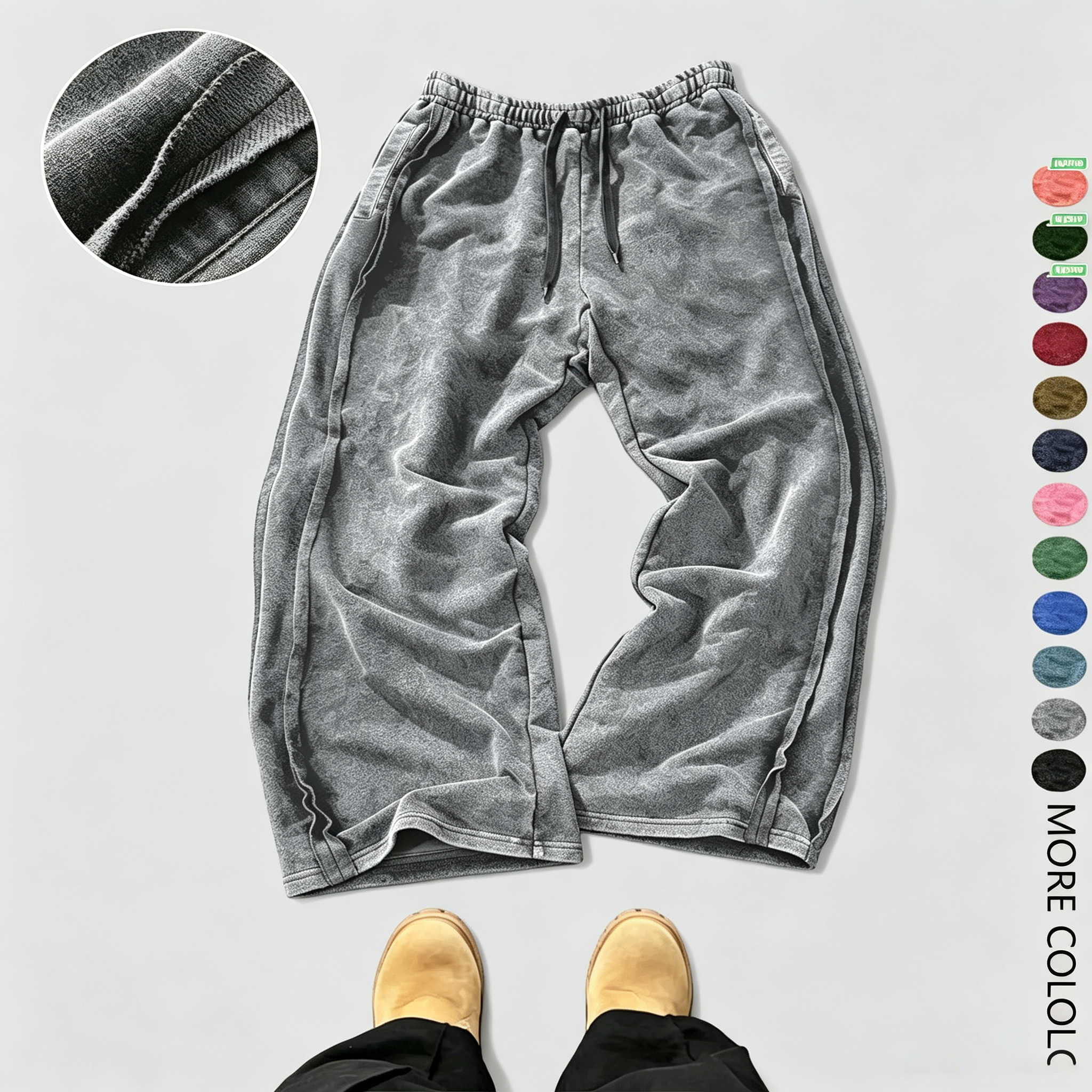 Washed Cotton Loose Wide Leg Knit Sweatpants