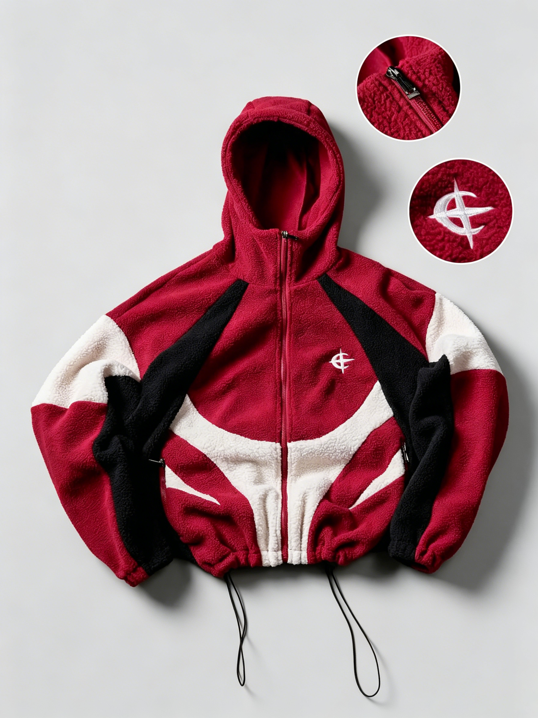 Color Block Patchwork Hooded Fleece Cotton Jacket