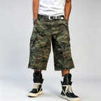 Casual Cargo Camo Frayed Hem Loose Denim Shorts Streetwear