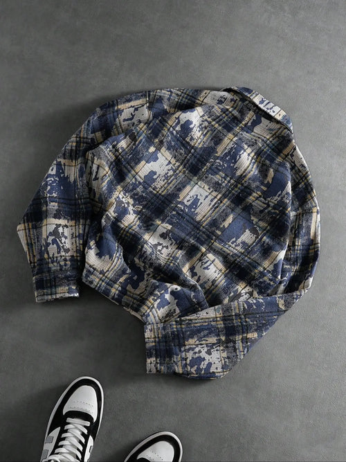 Classic Plaid Checked Fitted Shirt Men Daily Casual Top