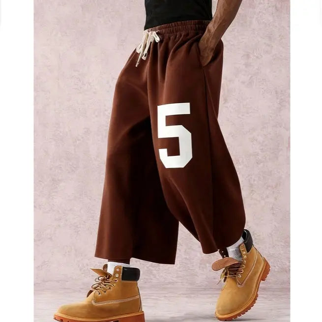 Street Style Badge Graphic Drawstring Waist Loose Pants