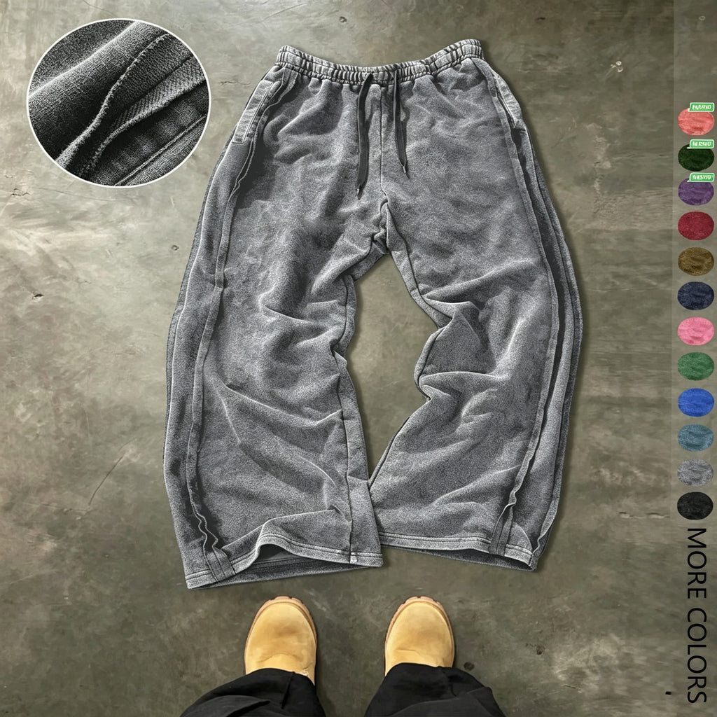 Men's Streetwear Simple Cotton Sport Pants, Wide Leg Knit Sweatpants, Washed Cotton Fabric, Casual Loose Fit, All Seasons, Comfy Sweatpants