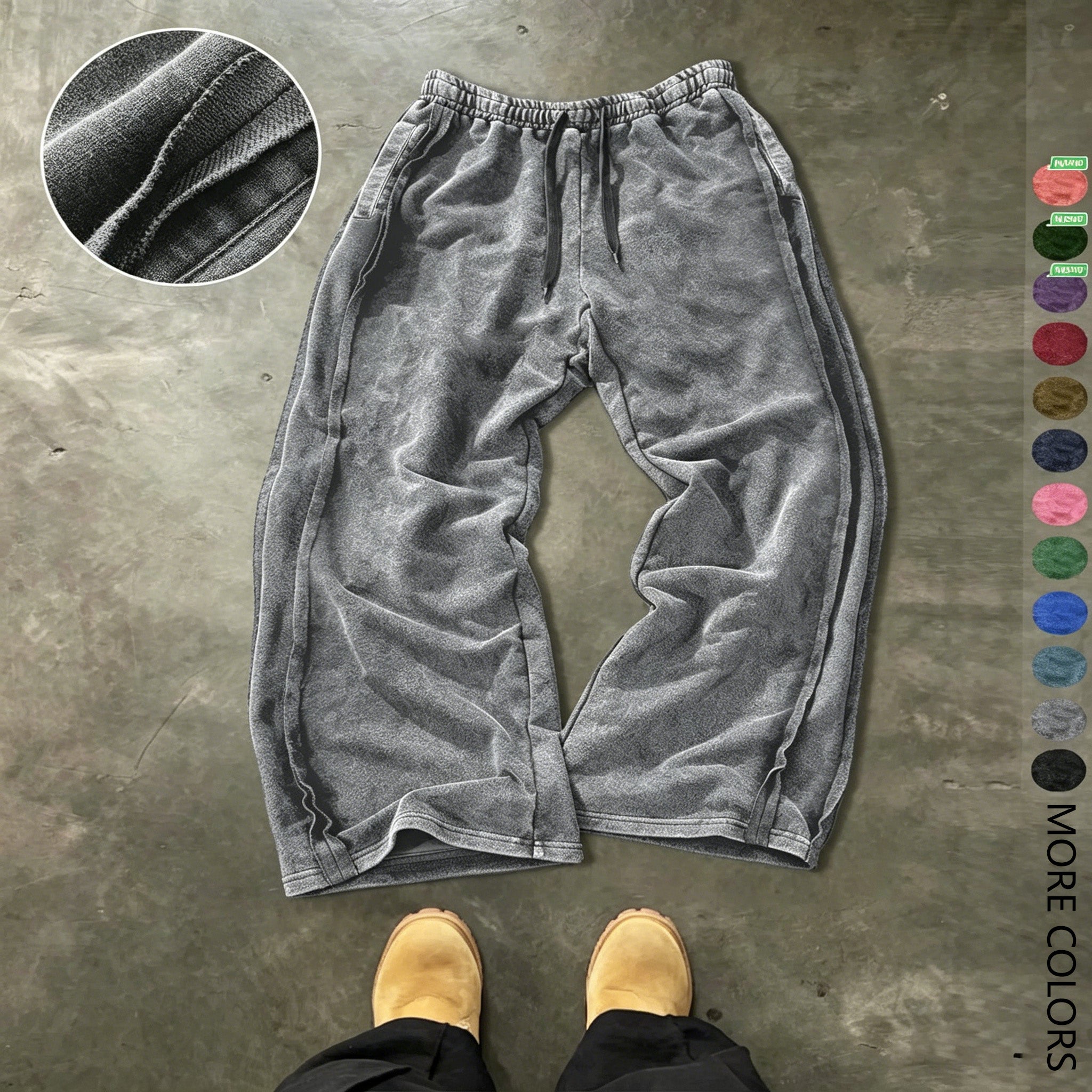 Men's Streetwear Simple Cotton Sport Pants, Wide Leg Knit Sweatpants, Washed Cotton Fabric, Casual Loose Fit, All Seasons, Comfy Sweatpants