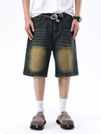 Men Light Blue Washed Loose Straight Denim Shorts