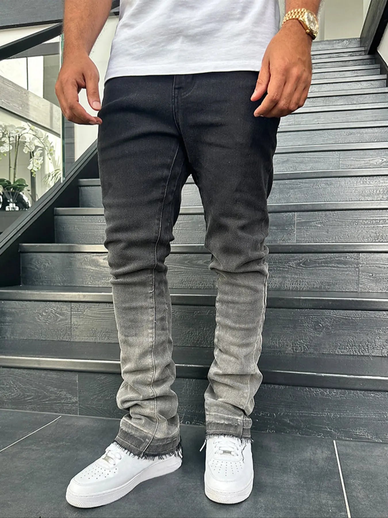 Slim Fit Elastic Denim Jeans Vintage Gradient Streetwear
