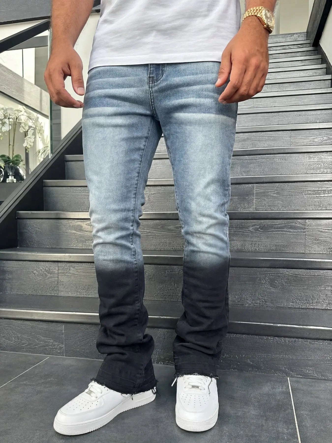 Slim Fit Elastic Denim Jeans Vintage Gradient Streetwear