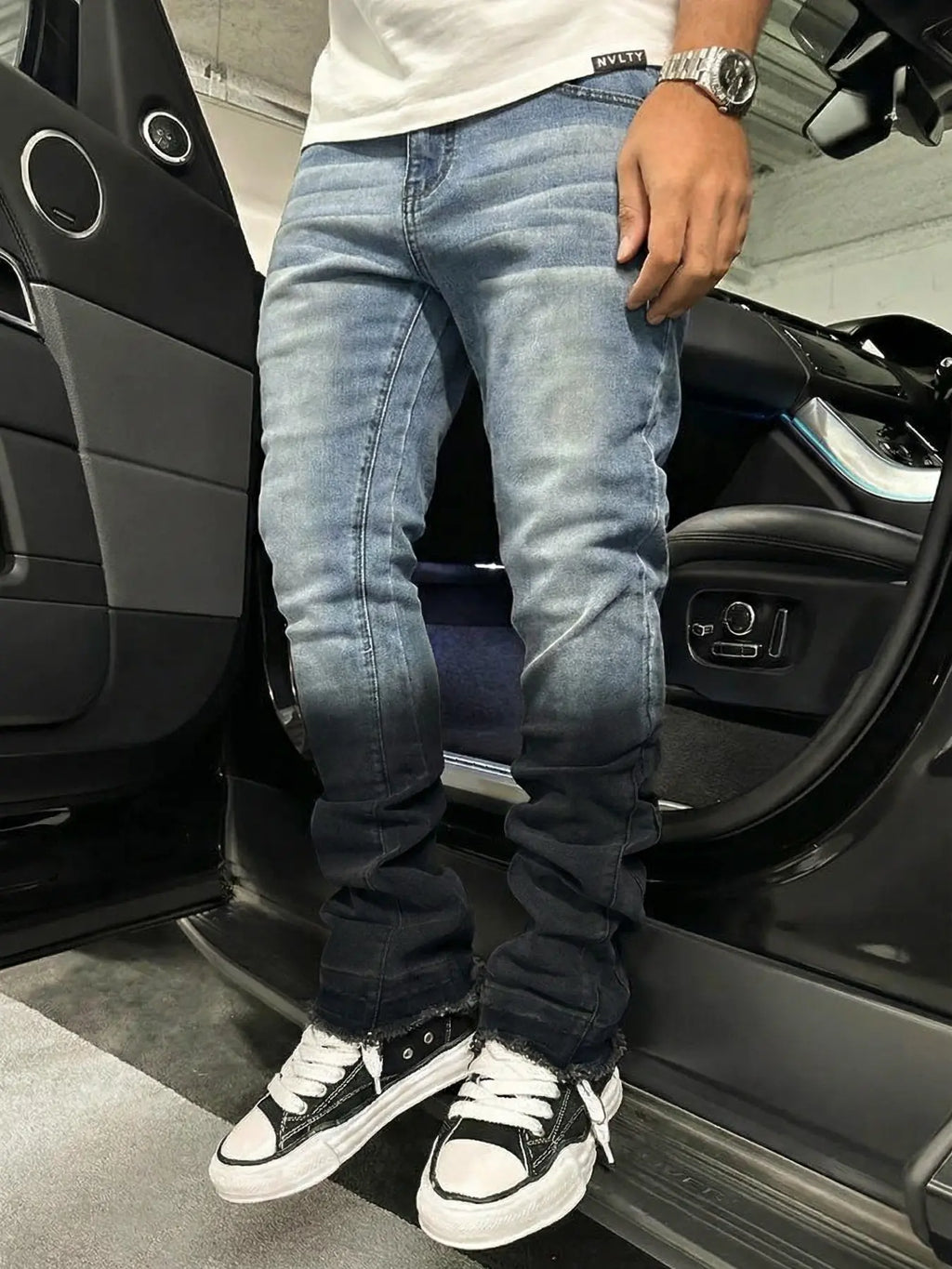 Slim Fit Elastic Denim Jeans Vintage Gradient Streetwear