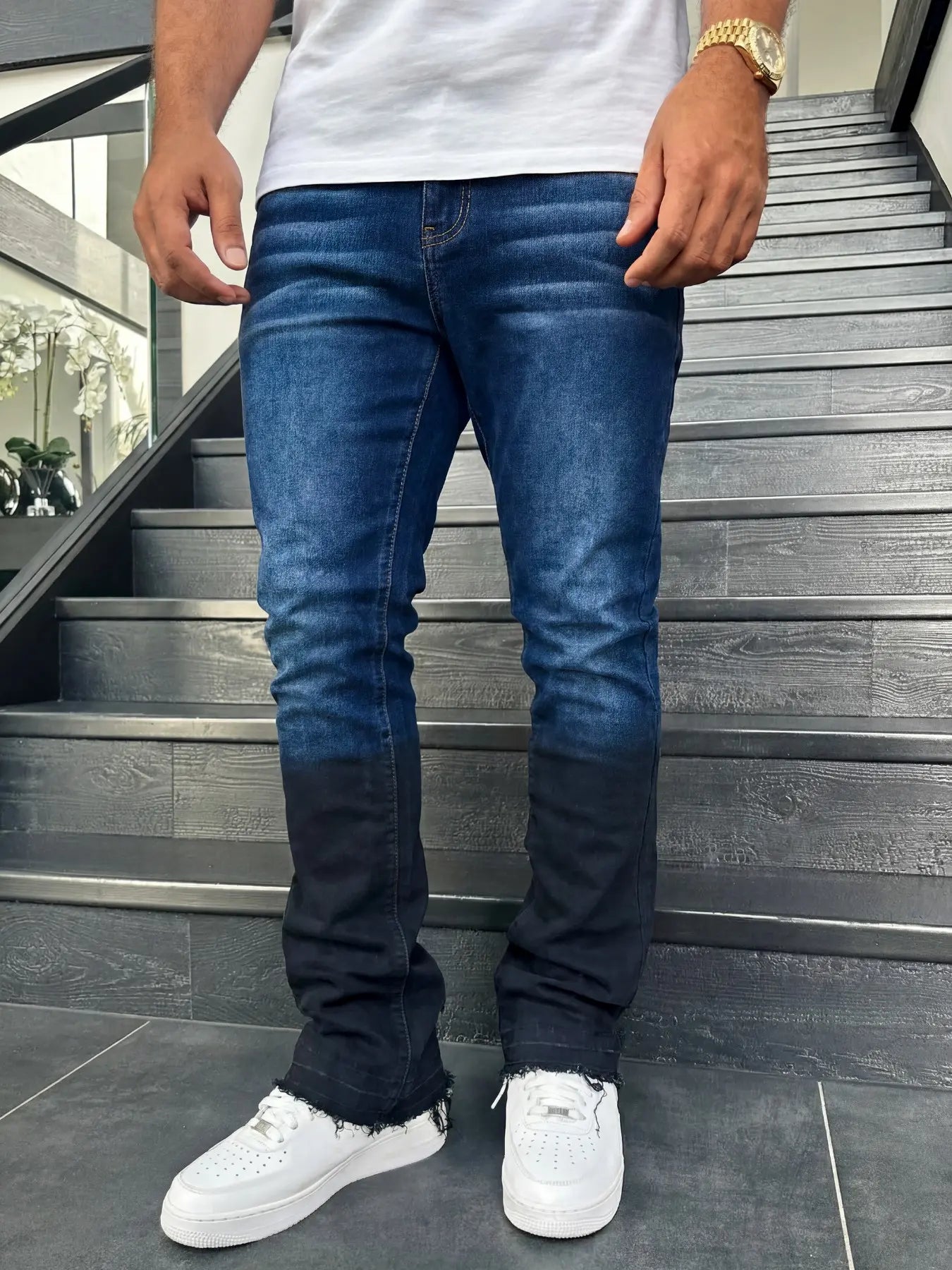 Slim Fit Elastic Denim Jeans Vintage Gradient Streetwear