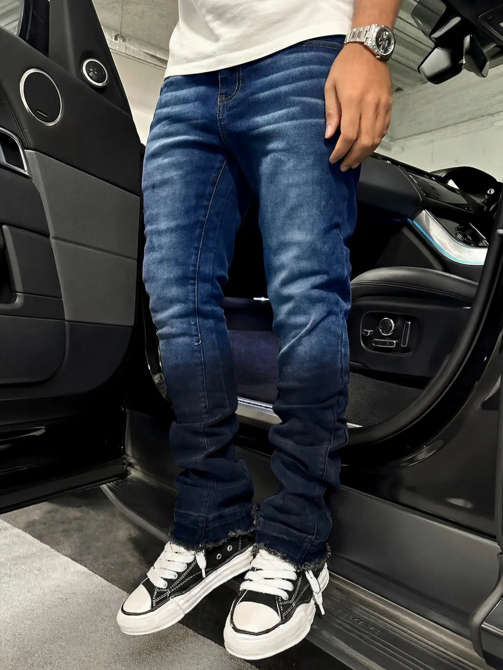 Slim Fit Elastic Denim Jeans Vintage Gradient Streetwear