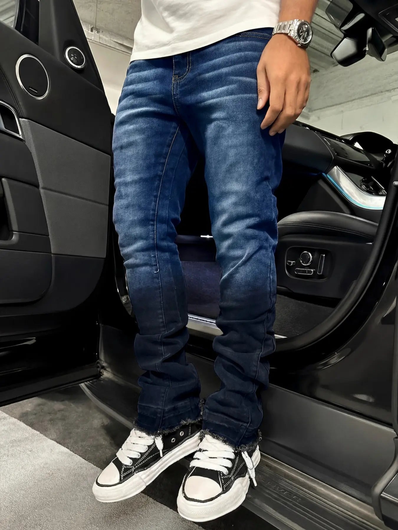 Slim Fit Elastic Denim Jeans Vintage Gradient Streetwear