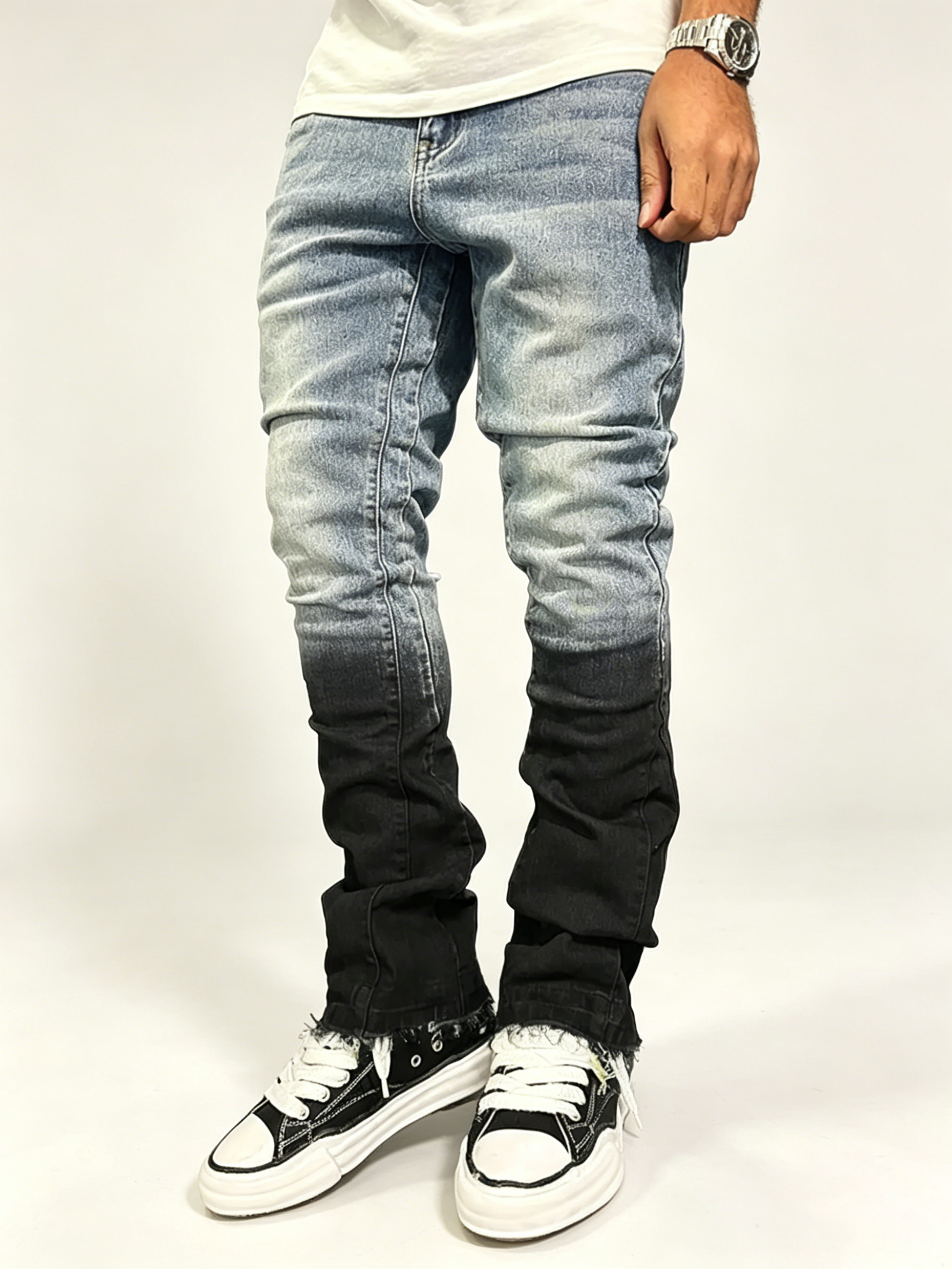 Men Blue Slim Fit Elastic Straight Leg Vintage Washed Jeans
