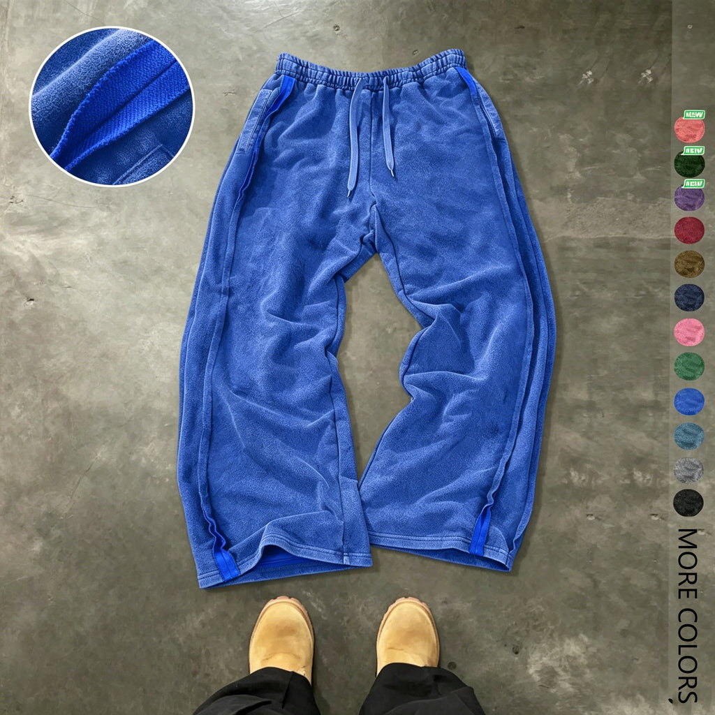 Men's Streetwear Simple Cotton Sport Pants, Wide Leg Knit Sweatpants, Washed Cotton Fabric, Casual Loose Fit, All Seasons, Comfy Sweatpants