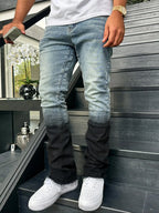 Men Blue Slim Fit Elastic Straight Leg Vintage Washed Jeans