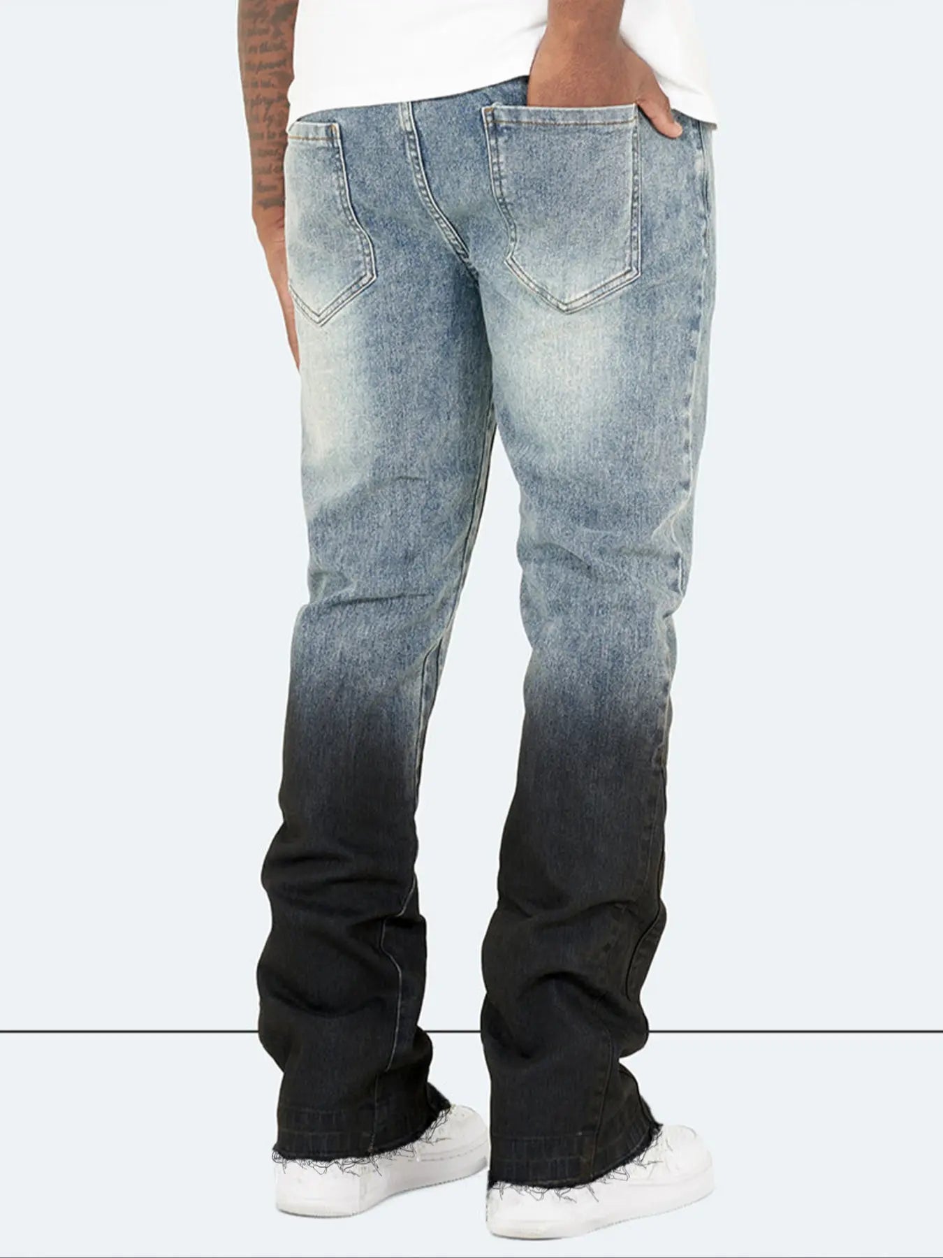 Men Blue Slim Fit Elastic Straight Leg Vintage Washed Jeans