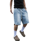 Drawstring Elastic Waist Loose Five Pocket Denim Shorts