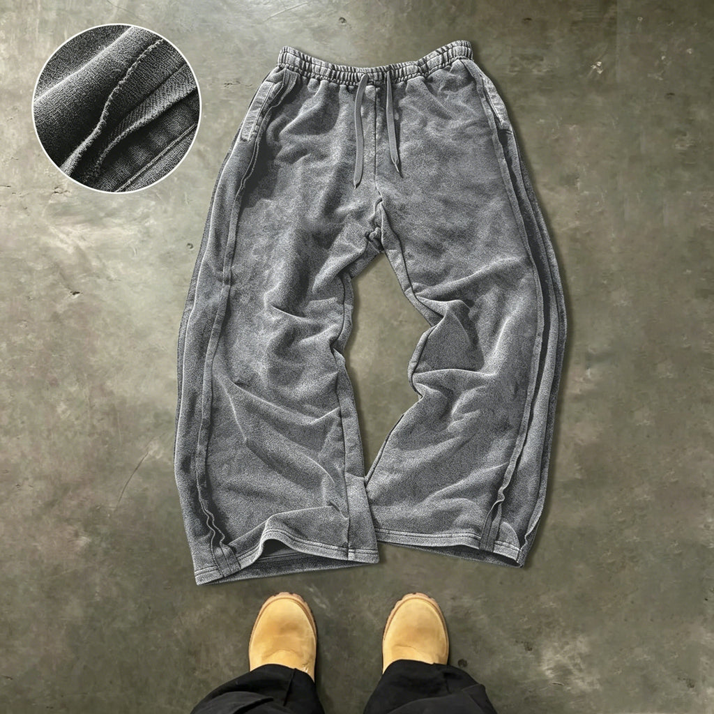 Men's Streetwear Simple Cotton Sport Pants, Wide Leg Knit Sweatpants, Washed Cotton Fabric, Casual Loose Fit, All Seasons, Comfy Sweatpants