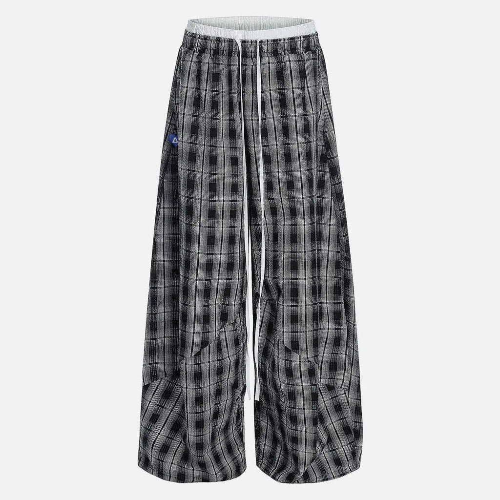 Double Waist Plaid Baggy Sweatpants Unisex Y2K