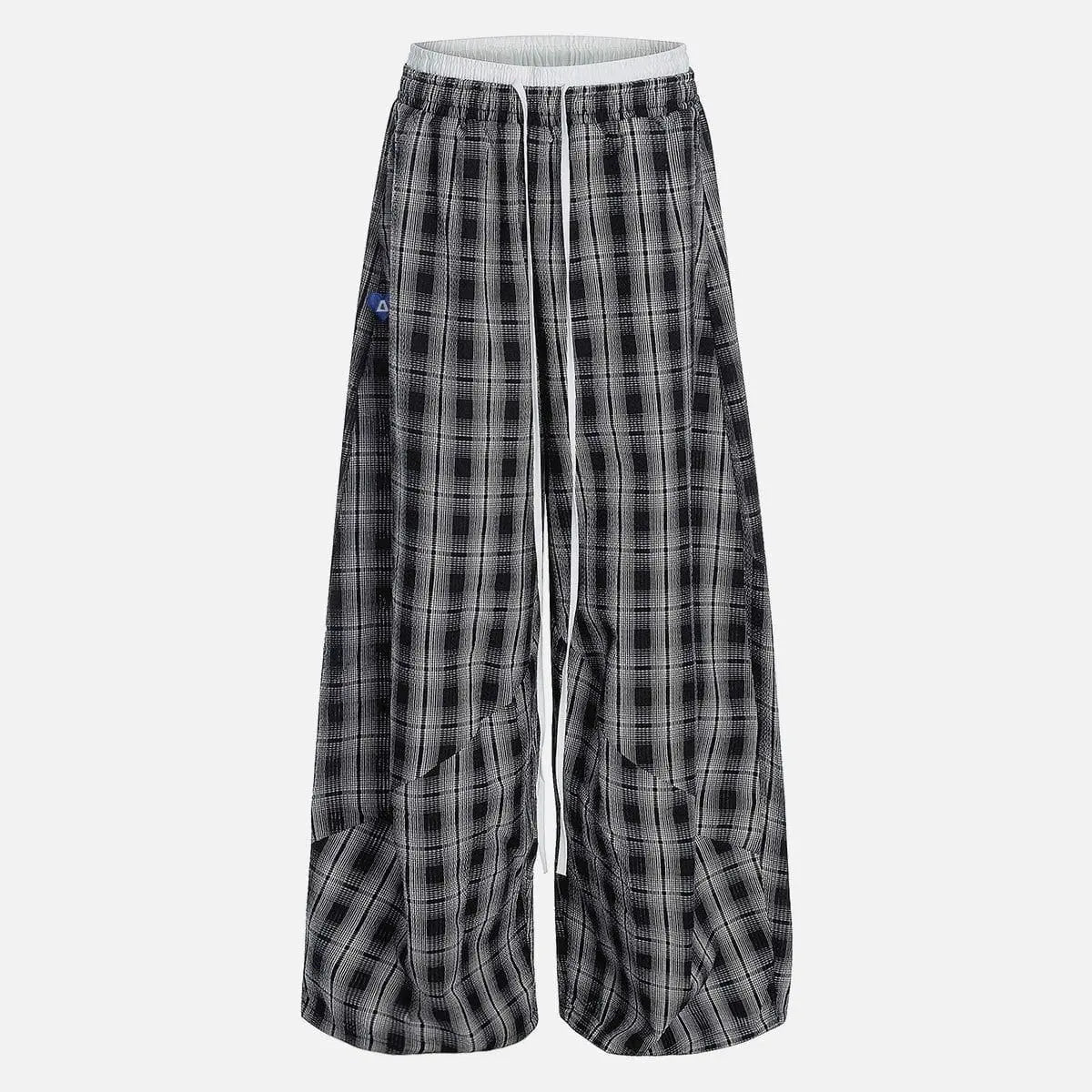 Double Waist Plaid Baggy Sweatpants Unisex Y2K