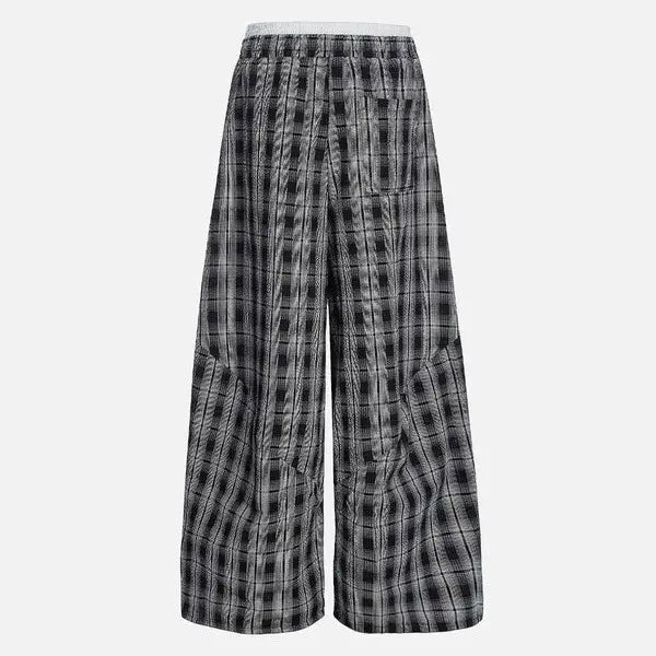 Double Waist Plaid Baggy Sweatpants Unisex Y2K