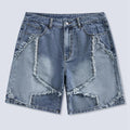 Frayed Hem Star Spring To Summer Pattern Wide Leg Jorts Denim Shorts with Pocket