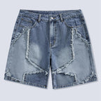 Star Pattern Frayed Hem Wide Leg Denim Jorts