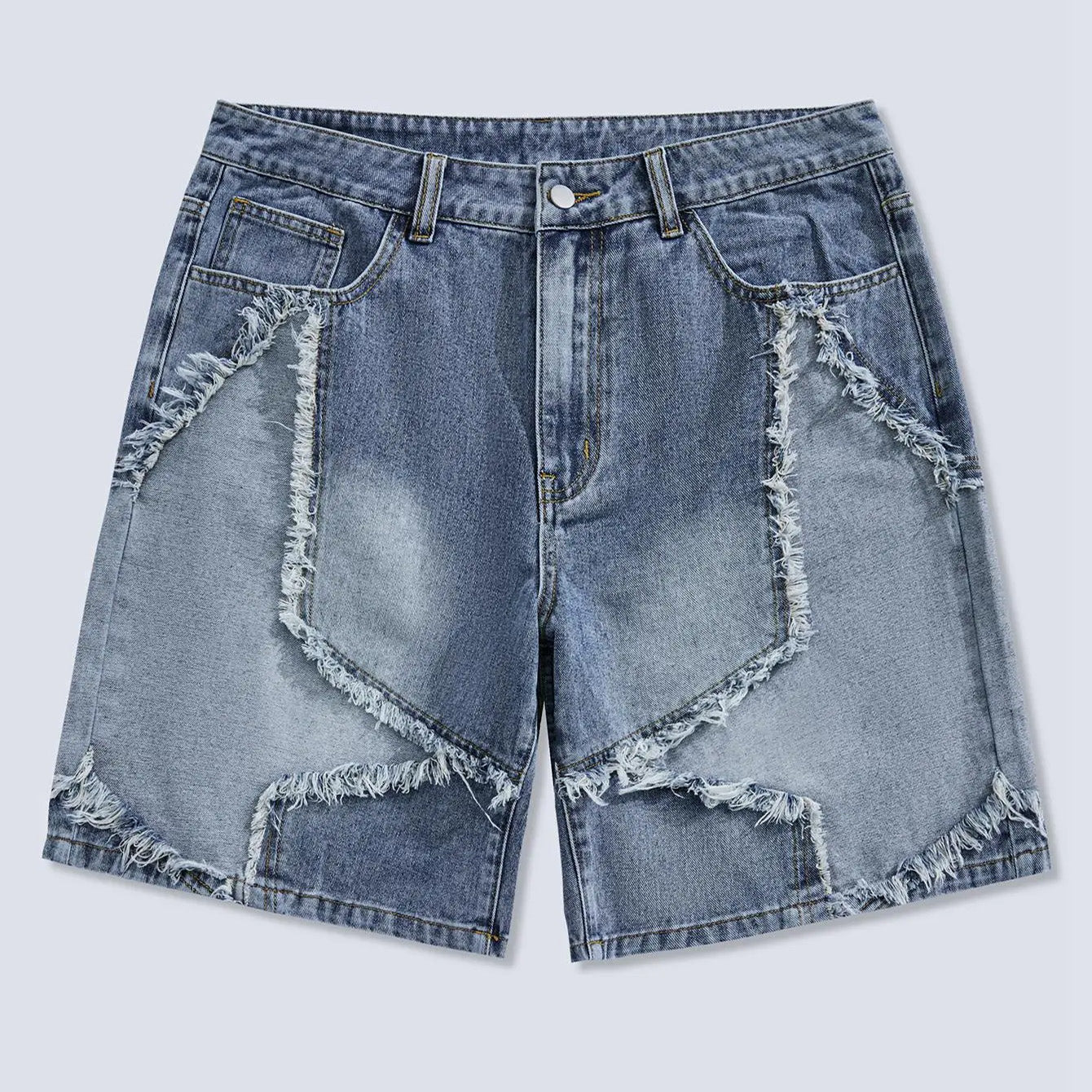 Frayed Hem Star Spring To Summer Pattern Wide Leg Jorts Denim Shorts with Pocket