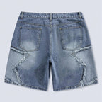 Star Pattern Frayed Hem Wide Leg Denim Jorts