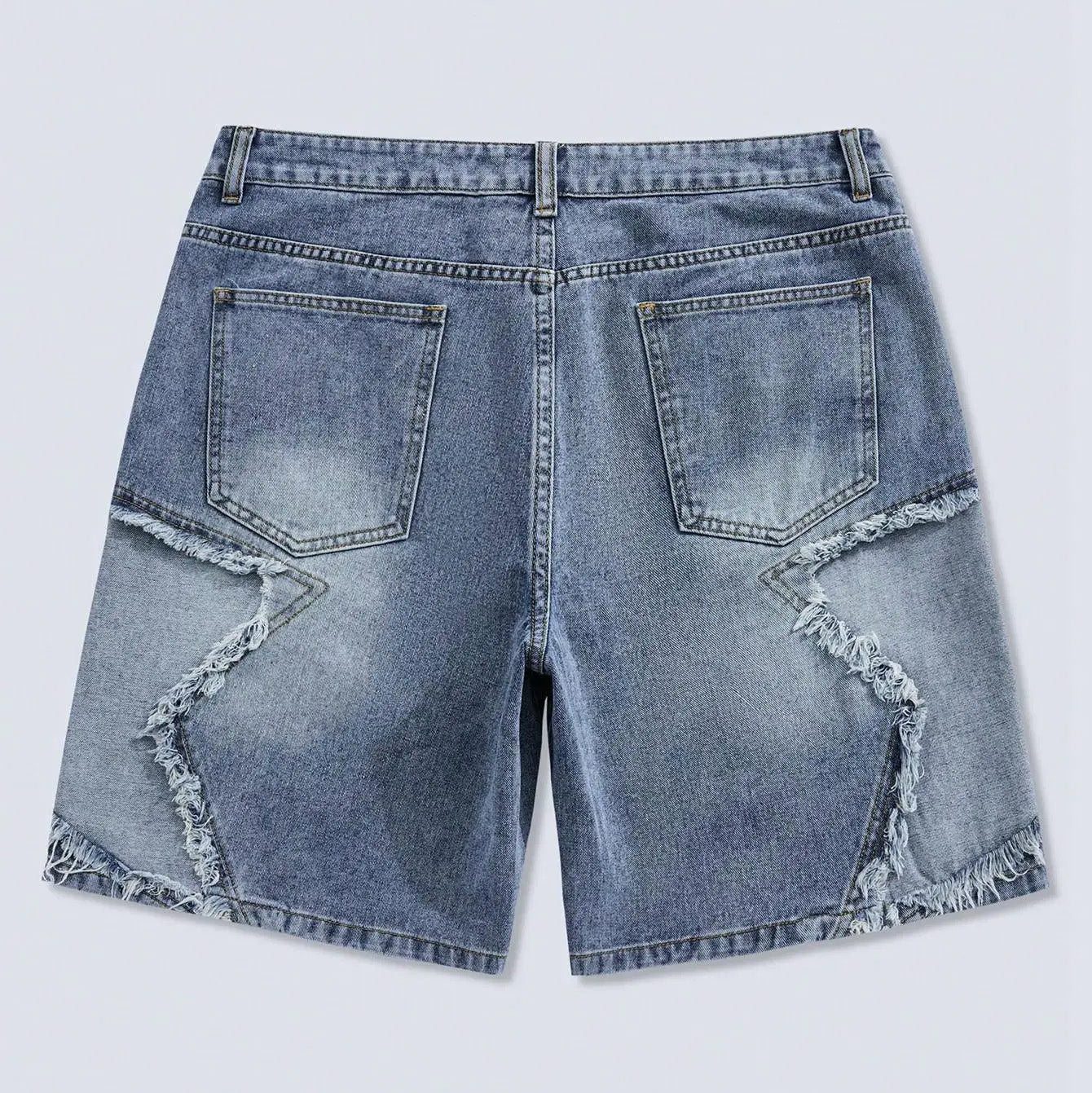 Frayed Hem Star Spring To Summer Pattern Wide Leg Jorts Denim Shorts with Pocket