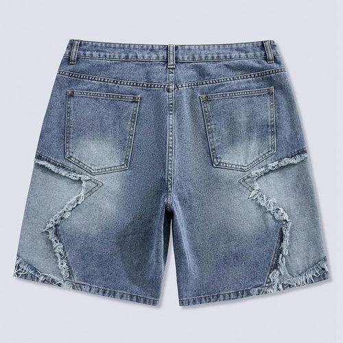 Frayed Hem Star Spring To Summer Pattern Wide Leg Jorts Denim Shorts with Pocket