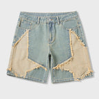 Star Pattern Frayed Hem Wide Leg Denim Jorts