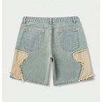 Star Pattern Frayed Hem Wide Leg Denim Jorts