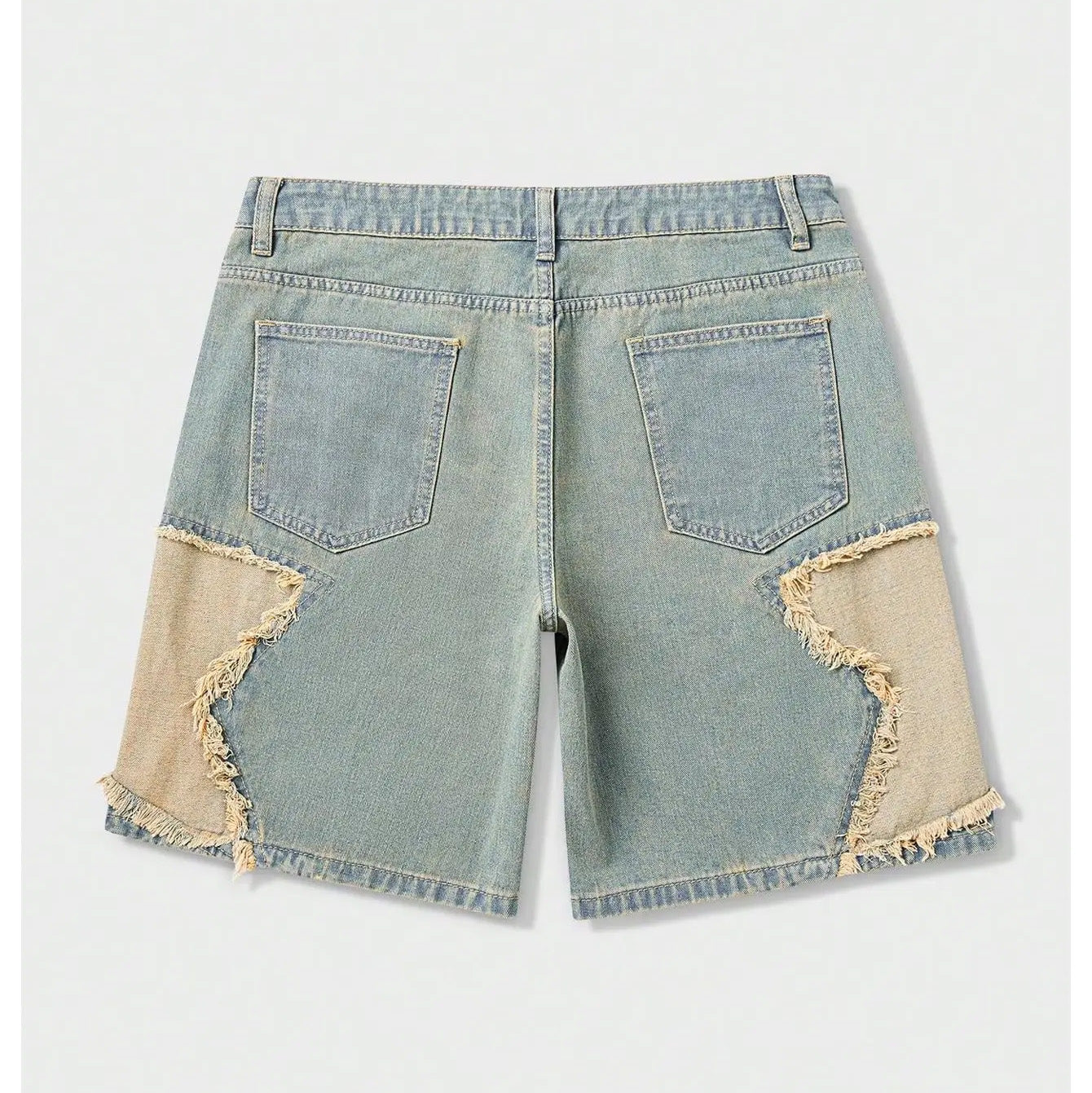 Frayed Hem Star Spring To Summer Pattern Wide Leg Jorts Denim Shorts with Pocket