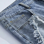 Star Pattern Frayed Hem Wide Leg Denim Jorts