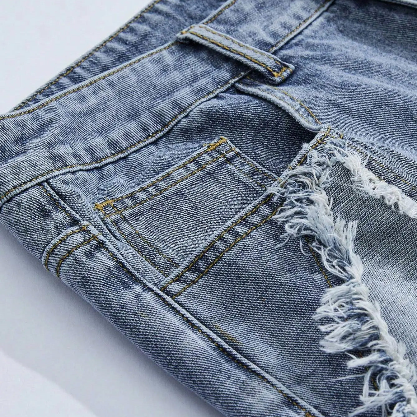 Frayed Hem Star Spring To Summer Pattern Wide Leg Jorts Denim Shorts with Pocket