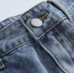 Star Pattern Frayed Hem Wide Leg Denim Jorts