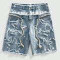 Glitter Rhinestone Streetstyle Loose Fit Double Layer Waist Diamond Embellished Denim Shorts