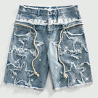 Rhinestone Diamond Embellished Loose Fit Denim Shorts