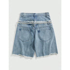 Rhinestone Diamond Embellished Loose Fit Denim Shorts