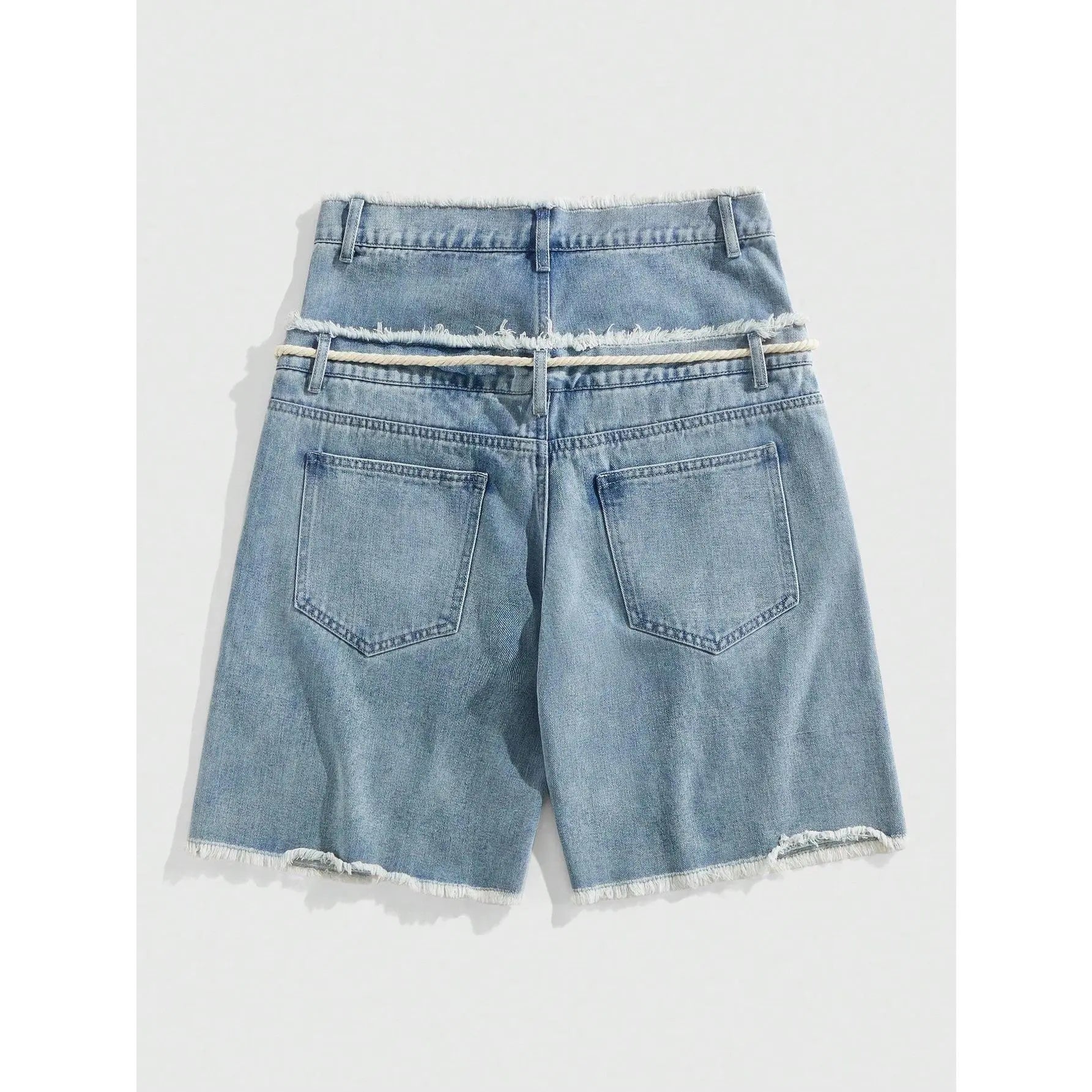 Glitter Rhinestone Streetstyle Loose Fit Double Layer Waist Diamond Embellished Denim Shorts