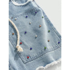 Rhinestone Diamond Embellished Loose Fit Denim Shorts